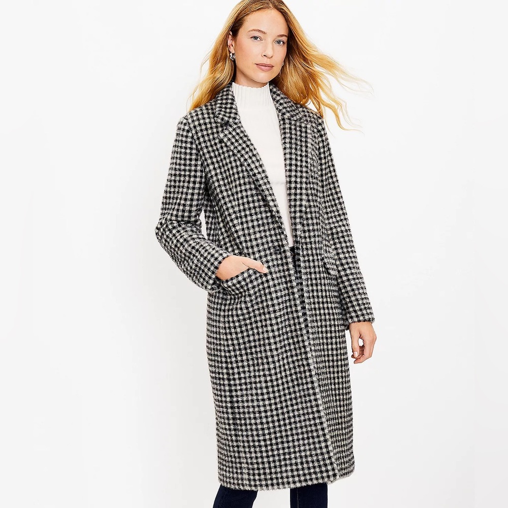 Medium Wool Pea Coat Black and White by BERSHKA
